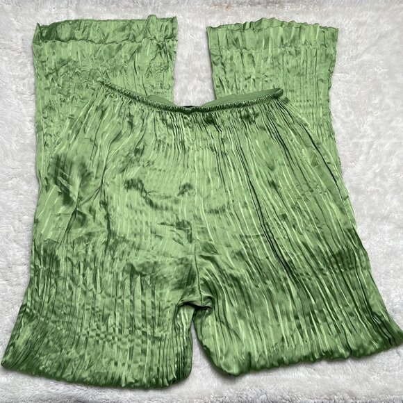 Vince Women's Green Crushed Pleated Satin High Waist Pull On Pants Size Medium - Picture 4 of 12